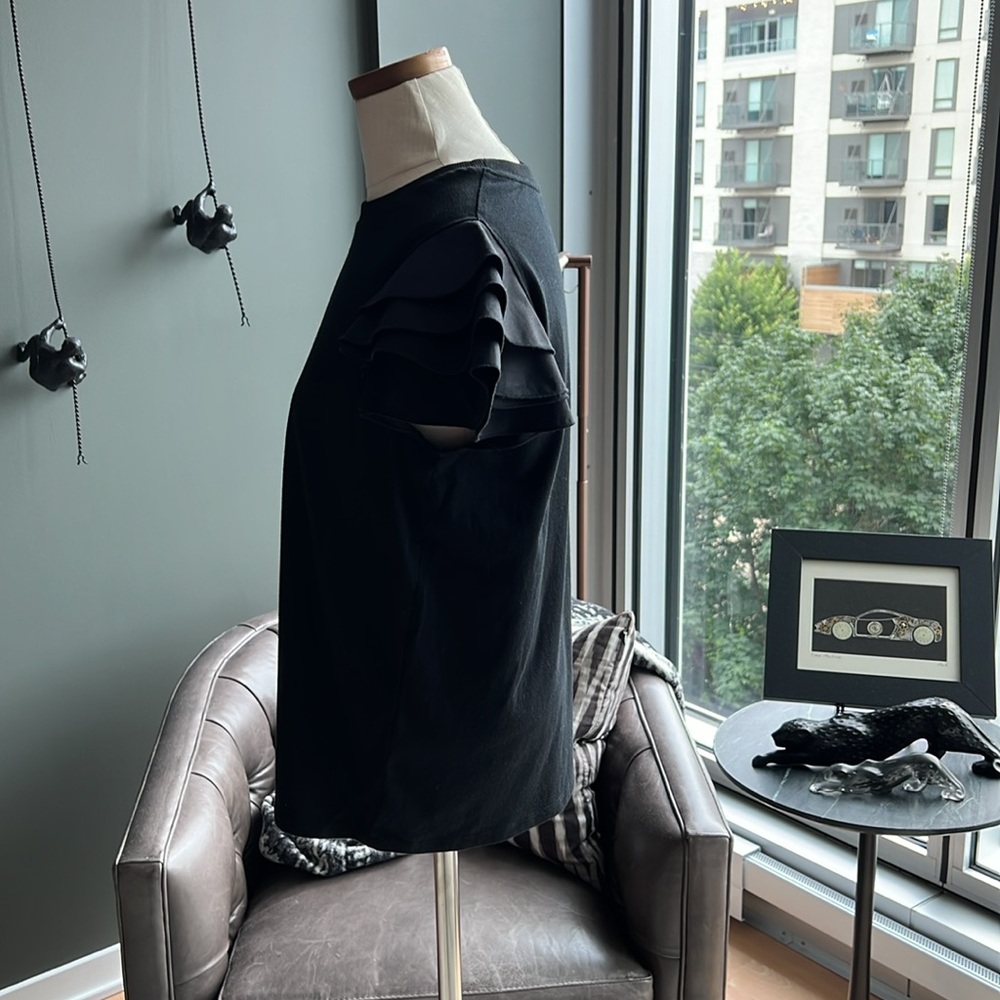 Jason Wu Tiered Flutter Sleeve Tee In Black Size … - image 5